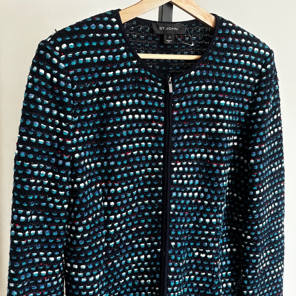 St John Knit Martinique Tweed Dolman Sleeve Jacket Navy Multi Sz 12 Retail $1395 - Picture 7 of 16